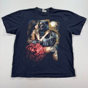 VTG 90's Grunge T-Shirt Gothic Skeleton Skulls With Lady Men's‎ XL Single Stitch
